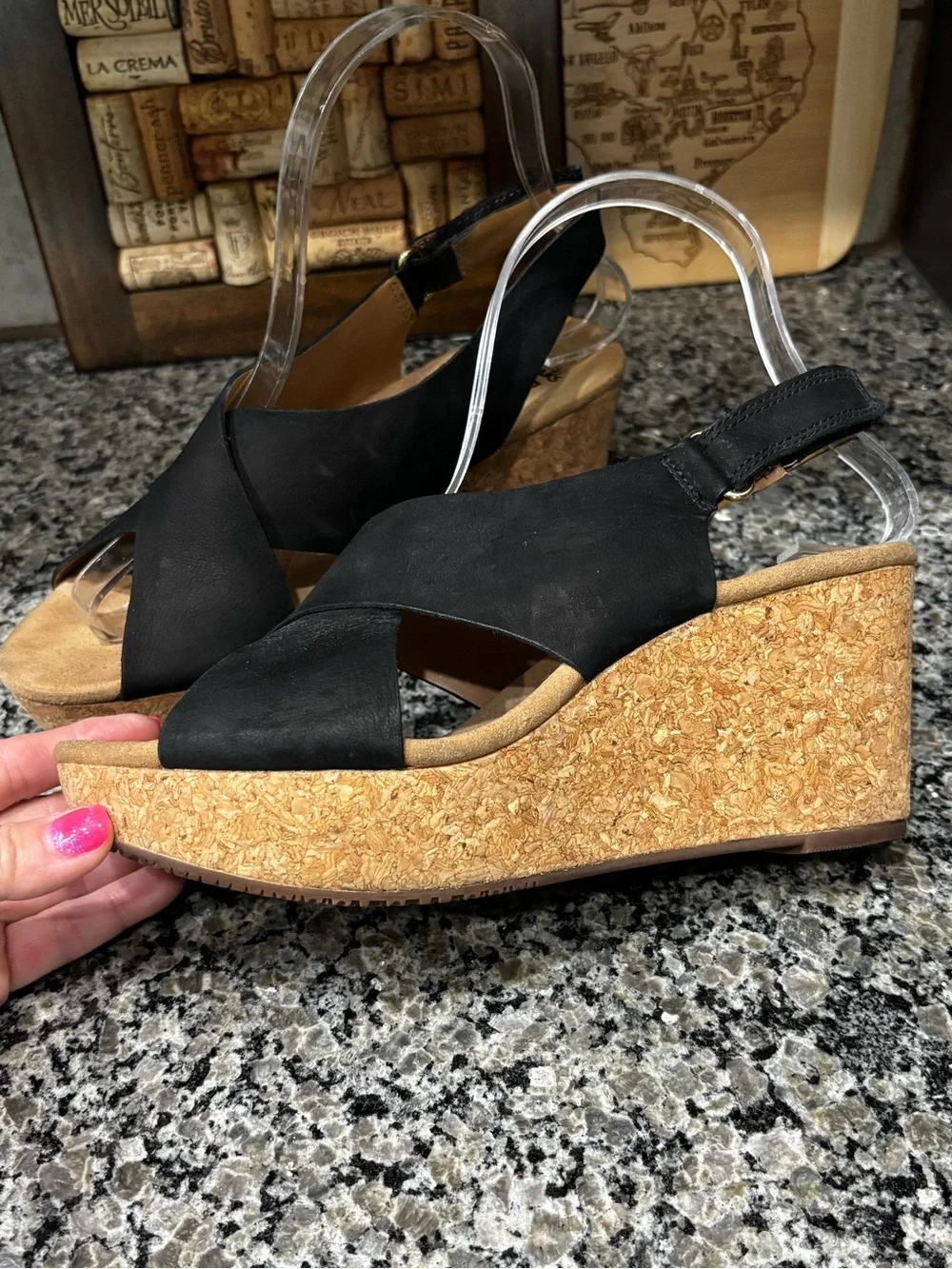 Clarks Collection Annadel Eirwyn Black Nubuck Platform Cork Wedge Heels Size 7